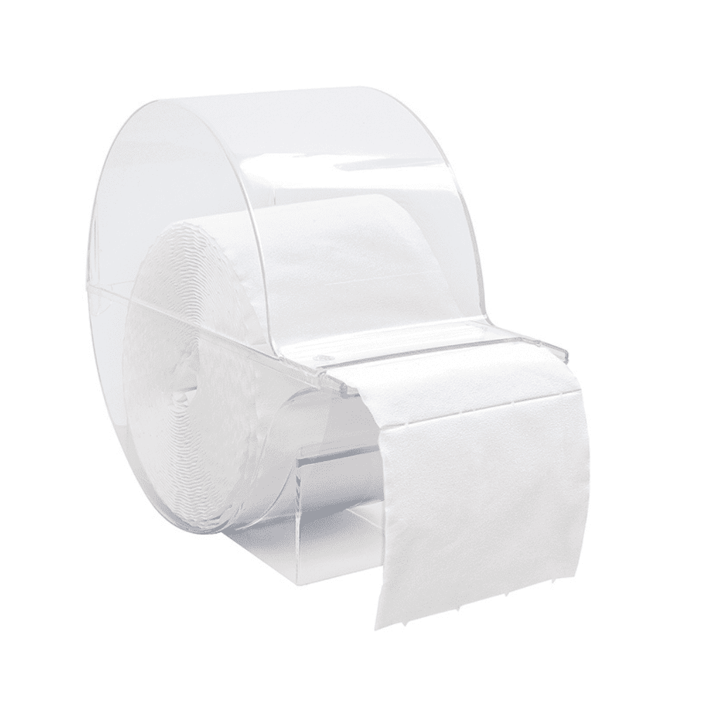 Une boîte de tampons en cellulose Meditrade de Meditrade GmbH contient un paquet (1 pièce), avec un peu de produit visible et partiellement sorti du distributeur transparent.