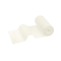 Un rouleau blanc texturé de bandage universel Meditrade ABE® Universal, 8 cm x 5 m | Paquet (10 pièces) de la société Meditrade GmbH est partiellement déroulé sur un fond blanc. La partie déroulée se bombe vers l'extérieur en formant des ondulations, ce qui témoigne de sa compression modérée.