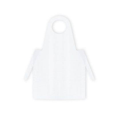 Sur un fond gris est représenté un tablier jetable en PE bleu de Meditrade GmbH. Il dispose d'une encolure ronde et de longues bandes latérales à nouer à la taille, répondant ainsi aux exigences essentielles en matière d'hygiène.