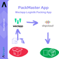 Graphique illustrant le fonctionnement de l'application Altruan PackMaster et montrant la transition de Weclapp Logistik à shipcloud, y compris des symboles pour scanner des articles, des cartons et des microchips, le tout sur un fond blanc.