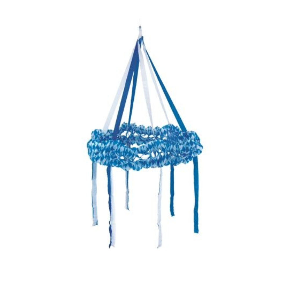 La couronne décorative en papier PAPSTAR (Ø 75 cm), en bleu, est difficilement inflammable pour plus de sécurité. Cette couronne suspendue de PAPSTAR GmbH a des serpentins bleus et est livrée en pièce unique par paquet.