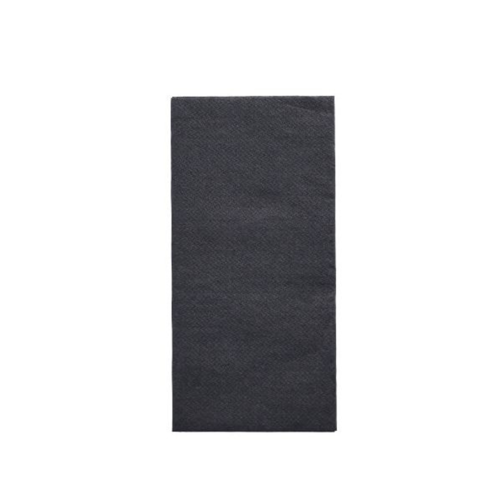 Une serviette rectangulaire unique, de couleur gris foncé, de la collection de serviettes PAPSTAR « DAILY Collection » (1/8 pli, 32 cm x 32 cm) de PAPSTAR GmbH est pliée dans le sens de la longueur, incarne un confort durable et repose sur un fond blanc simple. Cette touche élégante apporte un charme discret à toute décoration de table.