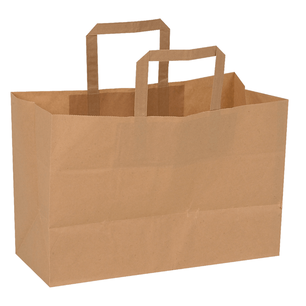 Le sac en papier marron "avec poignée" de Abena Re-Seller GmbH se tient debout sur un fond blanc - un choix écologique pour des achats durables.