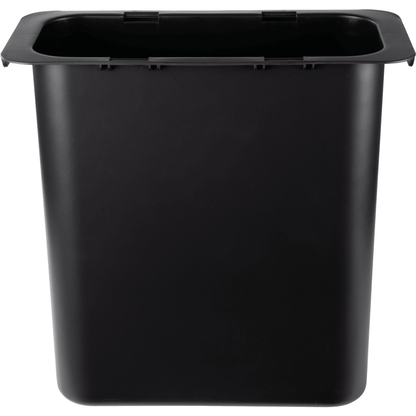 Le conteneur à déchets Abena Re-Seller GmbH 10,2 l pour Sækko Boy (1 pièce), un simple seau en plastique noir rectangulaire avec un large bord et des côtés biseautés, est idéal pour la cuisine et est montré sur un fond blanc.
