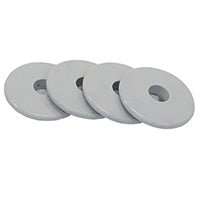 Quatre disques d'amortissement Novocal gris pour véhicules polyvalents (1 jeu = 4 pièces) de Novocal sont légèrement superposés sur un fond blanc. Chaque disque a un trou central, idéal comme pièce de rechange pour votre équipement.