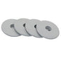Quatre disques d'amortissement Novocal gris pour véhicules polyvalents (1 jeu = 4 pièces) de Novocal sont légèrement superposés sur un fond blanc. Chaque disque a un trou central, idéal comme pièce de rechange pour votre équipement.