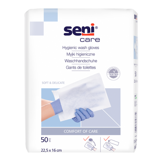 Gants de lavage des soins séni, malheureux | Pack (50 pièces)