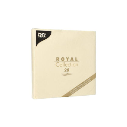 PAPSTAR paquet de serviettes « ROYAL Collection » de la PAPSTAR GmbH, composé de 20 serviettes au design exquis. L'emballage crème avec texte doré et noir ajoute une touche élégante à toute table dressée.