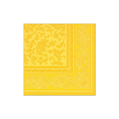 Une serviette jaune de la PAPSTAR "ROYAL Collection" avec une bordure florale et paisley détaillée embellit idéalement votre décoration de table.