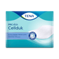 L'emballage du TENA ProSkin Cellduk Trockentuch 25 x 26 cm est illustré dans les couleurs bleu et vert. Il montre le nom du produit et la description : « Tissu extra fort pour l'hygiène quotidienne avec une résistance accrue à l'humidité. » De plus, une image d'un tissu blanc est incluse.