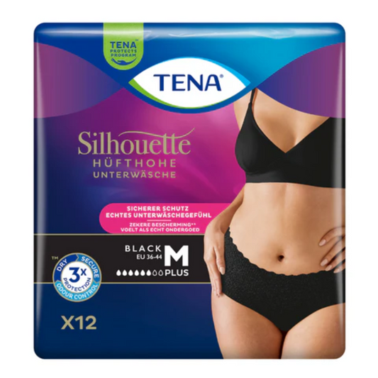 Tena Silhouette plus Taille du pantalon d'incontinence noire. M | Pack (12 pièces)