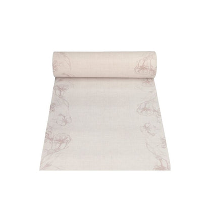 Un PAPSTAR nappe en tissu semblable PV-Tissue Mix en beige clair avec des motifs floraux rose pâle subtils. Cet article fait partie de la collection élégante ROYAL de la PAPSTAR GmbH et est présenté à plat avec le rouleau en haut, idéal pour une nappe prolongée. Le tissu mesure 24 mètres de long et 40 centimètres de large.
