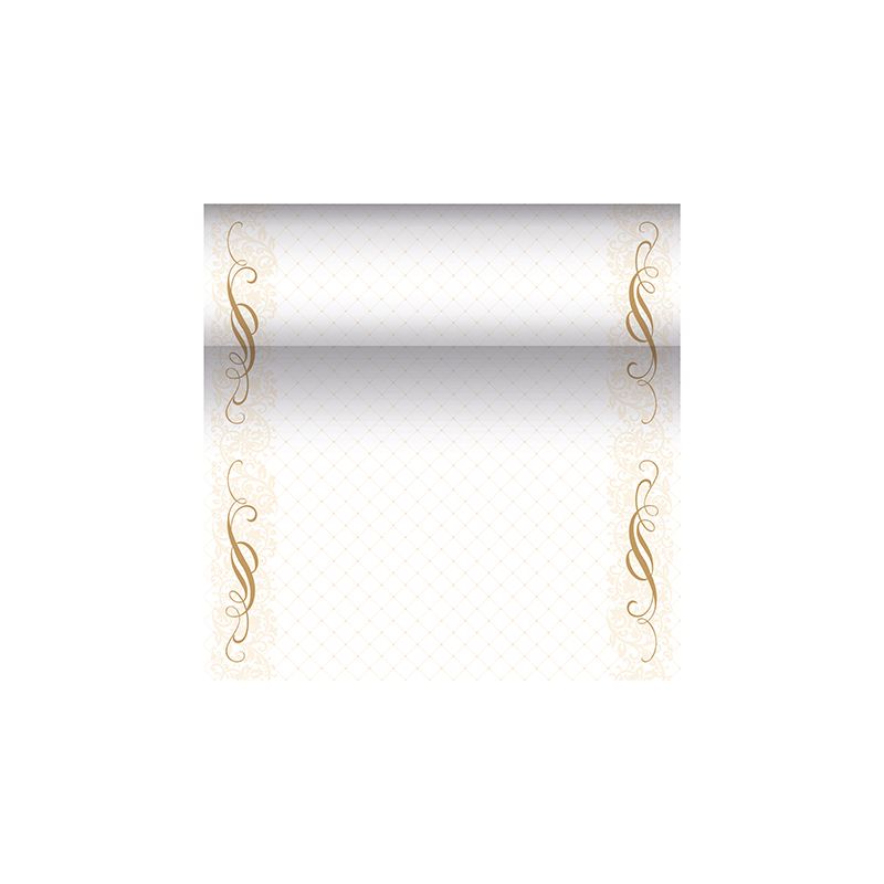 Un modèle de certificat décoratif de la PAPSTAR « ROYAL Collection » met en valeur un fond dégradé avec des bordures dorées ornées de motifs floraux tourbillonnants élégants. La zone centrale est laissée libre pour le texte ou la personnalisation, et dégage une touche sophistiquée rappelant les designs des chemins de table PAPSTAR en tissu PV-Tissue Mix.