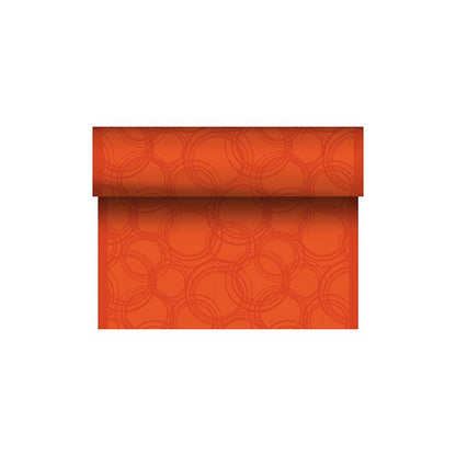 Faisant partie de la collection ROYAL de la PAPSTAR GmbH, ce chemin de table en tissu mixte PV-Tissue présente un fond orange vif avec un motif de cercles superposés légèrement plus foncé. Son design audacieux et moderne apporte une touche vive à tout intérieur.