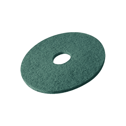 Un Vileda Professional DynaCross Superpad de Vileda GmbH en vert vif avec un design circulaire et un trou au centre semble flotter sans effort devant un fond blanc simple.