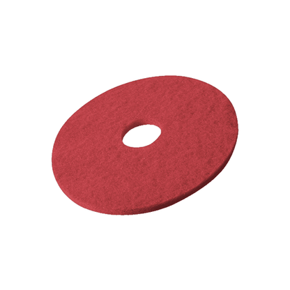 Les disques de sol Vileda Professional DynaCross Superpads de Vileda GmbH sont des éponges à récurer rondes et rouges avec un trou au centre, parfaites pour nettoyer ou polir les surfaces.