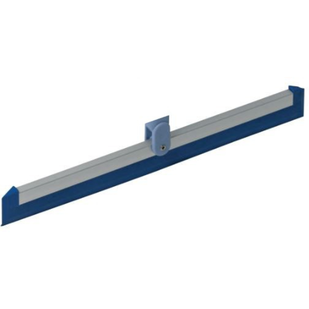 Une lèvre de rechange pour balai Vileda Professional de 35 cm, présentée sur un fond blanc simple, dispose d'un design bleu-gris avec un support de poignée en métal et une longue lèvre en caoutchouc droite en matériaux lavables hygiéniquement pour un nettoyage efficace des surfaces.