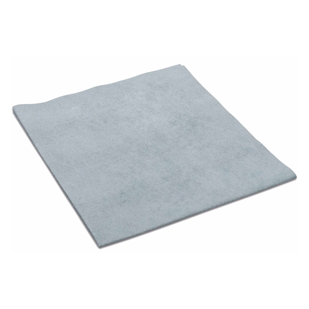 Le chiffon en microfibre Vileda MicroClean Plus de Vileda GmbH est présenté déployé en gris clair sur un fond blanc, soulignant ainsi sa performance de nettoyage exceptionnelle et le respect de normes d'hygiène élevées. Disponible en paquet de 5.