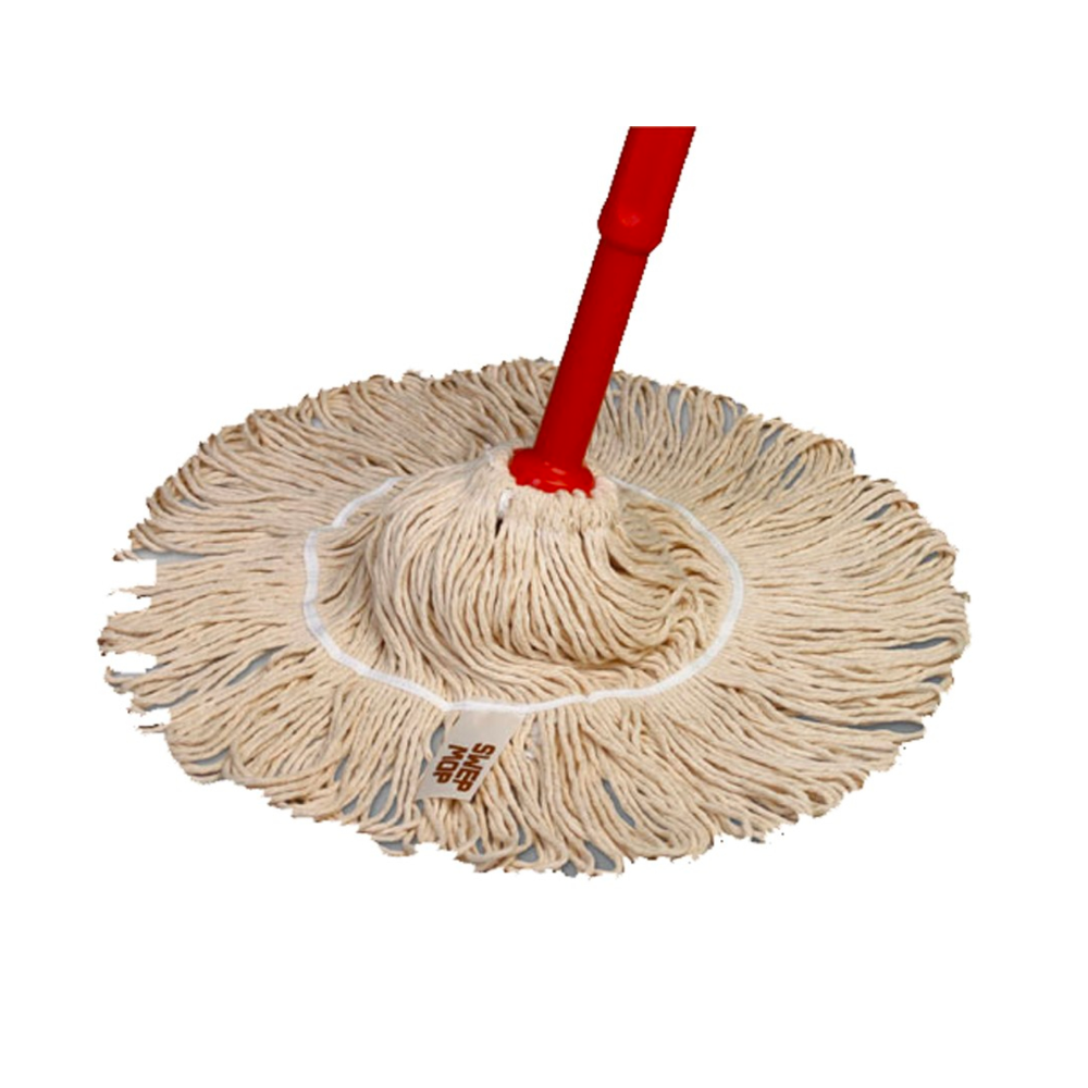 L'article discontinué de Vileda GmbH : Vileda Twist Mop (Swep), une serpillière à franges en coton 100% avec manche (1 pièce), est présenté sur un fond blanc - idéal pour un nettoyage efficace.