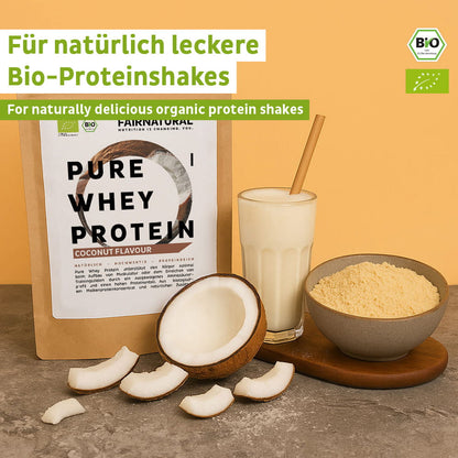 Poudre de protéine de lactosérum biologique, noix de coco