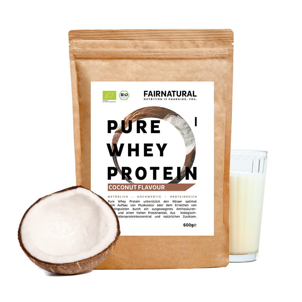Poudre de protéine de lactosérum biologique, noix de coco