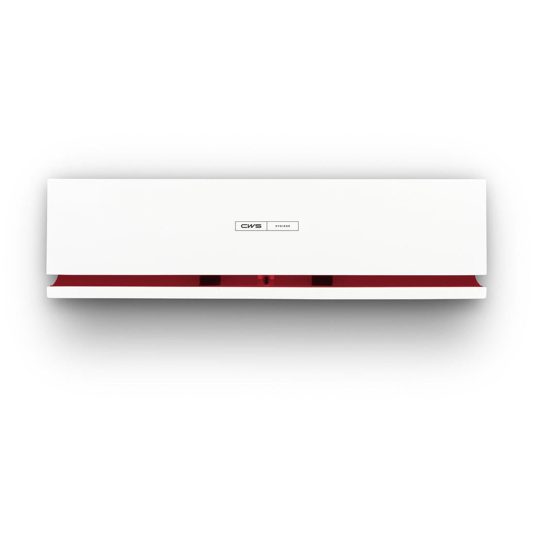 Un panneau avant blanc rectangulaire CWS pour le diffuseur de parfum Air Bar avec un design moderne, un accent rouge en bas et une étiquette "CWS Hygiene" au centre.
