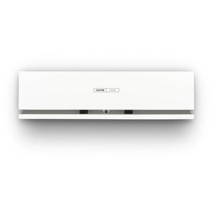 Le panneau avant CWS pour le diffuseur de parfum Air Bar est un panneau mural simple, blanc et rectangulaire avec un petit logo CWS au centre et une sortie d'air visible en bas, reflétant un design moderne.