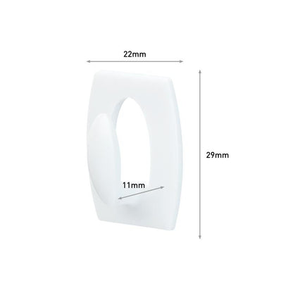 Le crochet mini Command™ 17006 de 3M Deutschland GmbH est un crochet rectangulaire blanc (22x29mm) avec des bords arrondis et un ovale intérieur de 11mm. Des flèches indiquent les dimensions. Idéal pour suspendre sans perçage et amovible sans laisser de résidus.