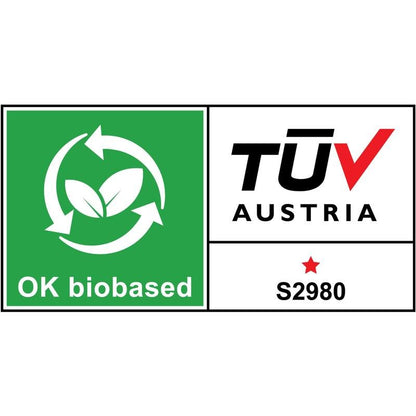Sur le distributeur de ruban adhésif en forme de chaussure noire Scotch™ C30 + Magic™ de 3M Deutschland GmbH, 19mm x 8,89m (1 rouleau/paquet), se trouve à côté du logo TÜV Austria un logo OK-Bio vert et blanc avec une feuille et des flèches ainsi que le code S2980 avec une étoile rouge.