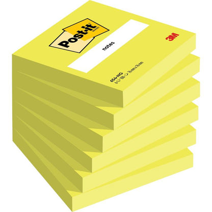 L'image montre une pile de notes Post-it® au format 76 mm x 76 mm (100% PEFC, 100 feuilles/bloc) de la 3M Deutschland GmbH, avec le bloc supérieur portant le logo Post-it et un espace pour les notes.