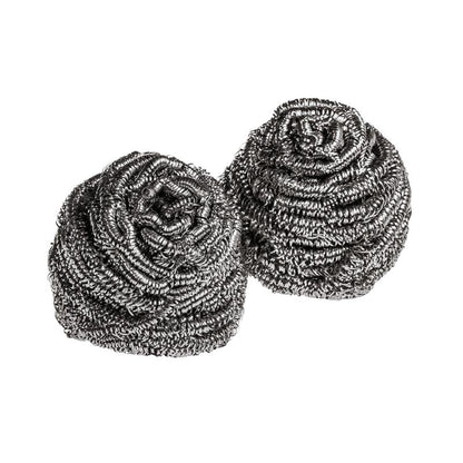 Trois spirales en acier inoxydable Scotch-Brite® de 3M Deutschland GmbH sont posées côte à côte sur un fond blanc - idéales pour le nettoyage en profondeur des ustensiles de cuisine et des surfaces, le paquet contient 3 pièces.