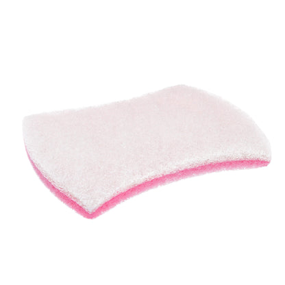 Eine Nahaufnahme des Scotch-Brite® Bath XXL Reinigungsschwamm von 3M Deutschland GmbH, einem pink-weißen rechteckigen Schwamm mit strukturierter Scheuerfläche, ideal zum Entfernen von Kalkablagerungen, 1 Stück pro Packung, auf weißem Hintergrund.