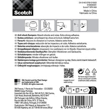 Die Verpackung des Scotch® Stoßabsorbierenden Elastikpuffers für Wände SP91A64 der 3M Deutschland GmbH zeigt Anwendungsbilder, Sicherheitssymbole, mehrsprachige Hinweise, das Markenlogo, den Barcode und ausführliche Firmeninformationen.