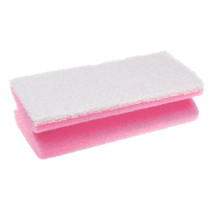 L'éponge à poignée Scotch-Brite® Bath XXL de 3M Deutschland GmbH est une éponge rectangulaire avec une surface de récurage blanche en haut et une face en mousse rose en bas - idéale pour le nettoyage de la salle de bain ; 1 pièce par paquet, illustrée sur fond blanc.