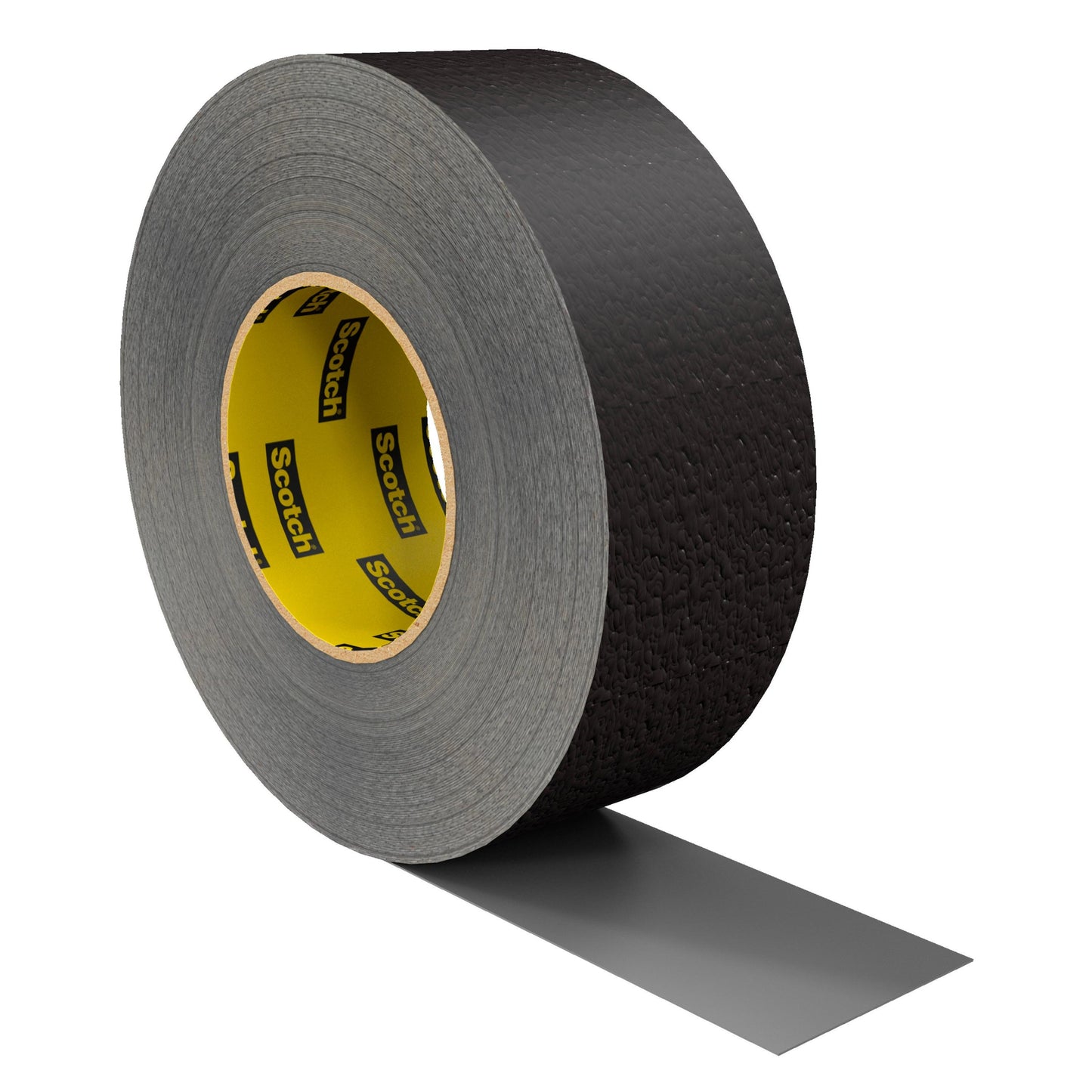 Eine Rolle schwarzes Scotch® Extremium™ Ultra Hochleistungs-Klebeband DT17 (10 m x 24 mm) der 3M Deutschland GmbH wird teilweise abgerollt, wobei der innere Kern den Scotch-Markennamen in Gelb und Schwarz trägt.