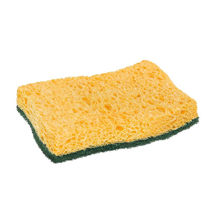 L'éponge de nettoyage Scotch-Brite® Classic de 3M Deutschland GmbH est une éponge rectangulaire jaune avec une couche abrasive verte en dessous, illustrée sur un fond blanc.