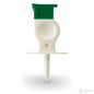 L'image montre un adaptateur en plastique blanc de Servoprax GmbH (Extra-Spike Plus, sans filtre à particules, avec filtre de ventilation 3 µm) avec un capuchon vert et une pointe pointue sur fond blanc. Emballage : 25 pièces.