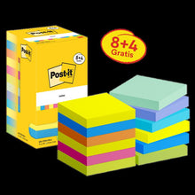 Notes Post-it®, Collection Énergétique, 76 mm x 76 mm, Promotion, 90 feuilles/bloc, 8 blocs + 4 gratuits/paquet, emballage en carton, 100 % PEFC, SGSCH-PEFC-COC-110078 | Paquet (12 pièces)