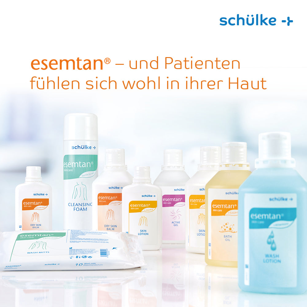 Article discontinué : Schülke esemtan® soin de la peau Lotion lavante 1 litre hyclick (bouteille, 1 l) de Schülke & Mayr GmbH est représenté sur un fond clair avec le logo Schülke et du texte allemand au-dessus.