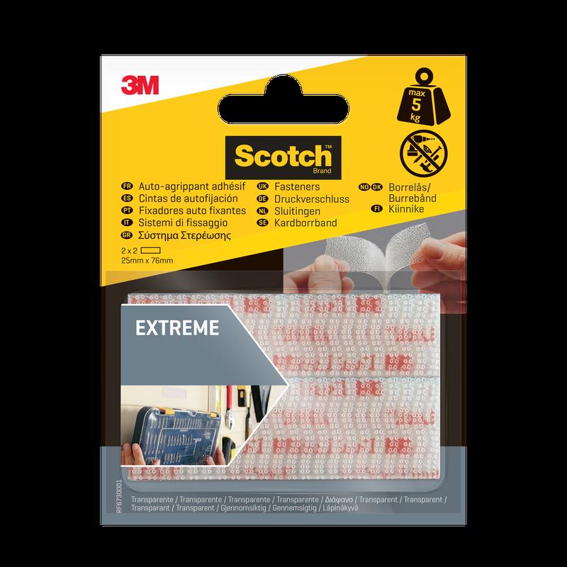 Ruban adhésif Scotch® Extreme Fastener, transparent RF67300 01SE, 25 mm x 76 mm, 2 jeux | Paquet (2 pièces)