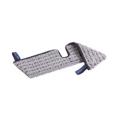 Le Vileda Professional Swep Duo r-MicroPlus Mop - 50 cm de Vileda GmbH est un tampon gris triangulaire avec une surface texturée et un bord noir, idéal pour le nettoyage des sols, avec de petites languettes bleues à deux coins, fabriqué à partir de plastique recyclé.