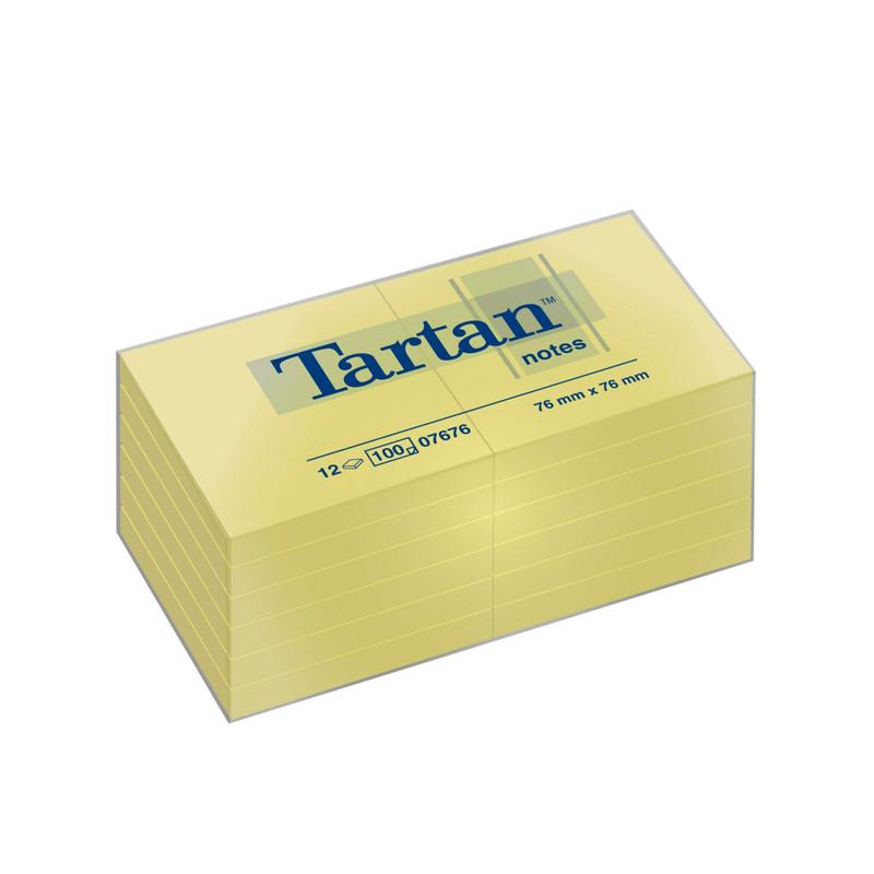 Tartan™ Notes 7676, jaune, 76 mm x 76 mm, 12 blocs/paquet, 100 % PEFC, SGSCH-PEFC-COC-110078 | Paquet (12 pièces)
